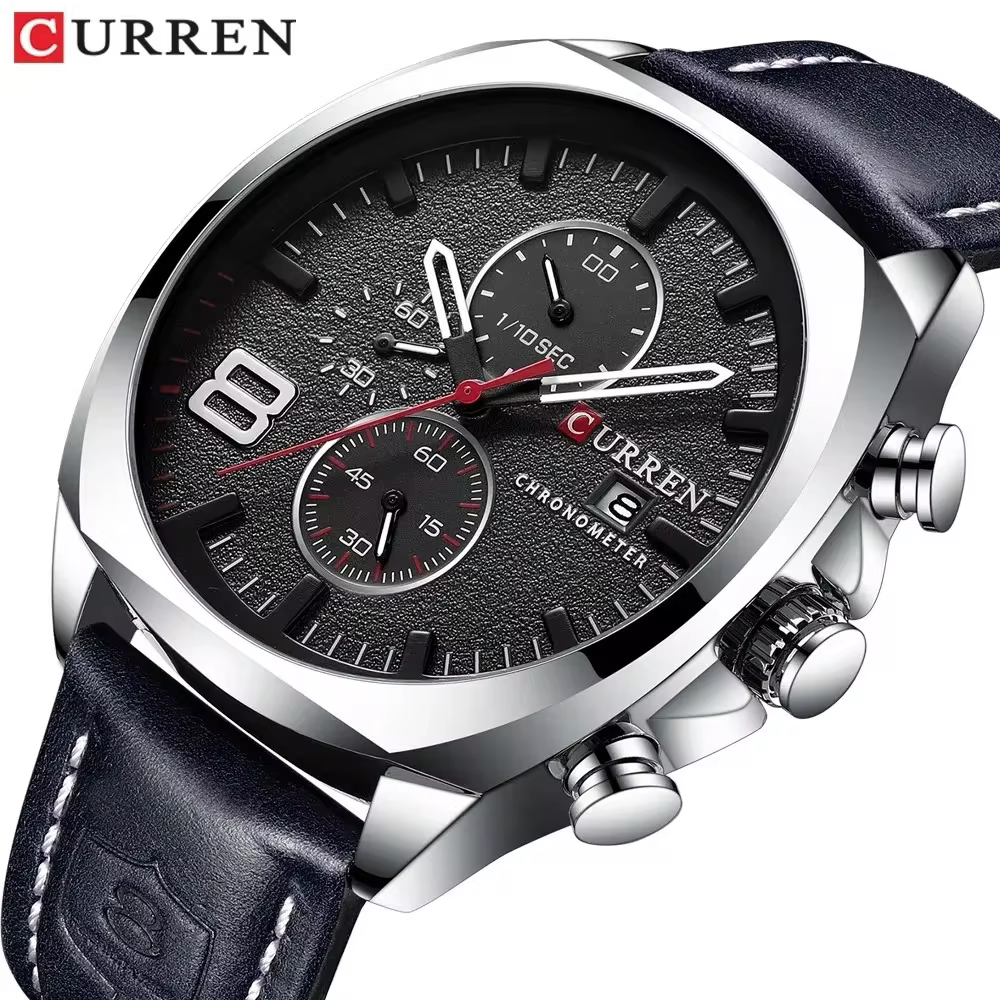 Curren relogio de couro masculino